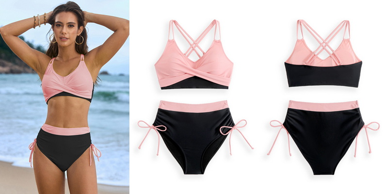 2025 New Solid Patchwork Crisscross Tie Bikini Set Women's Bikini Swimwear_18