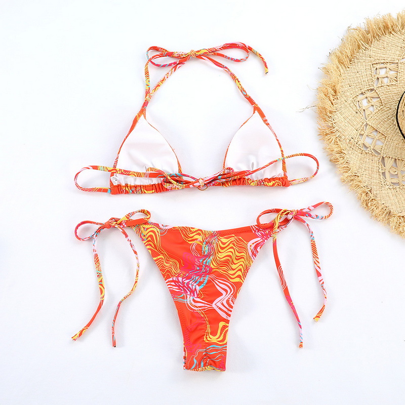 Backless Printed Three-Ring Tie Bikini Sexy Two-Piece European Style_10
